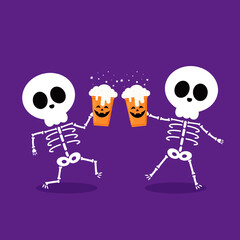 Cute halloween skeleton cartoon. Halloween face on plastic cup. Party cup isolated. background, vector illustration. Halloween beer cup vector. Beer pong. Halloween face on plastic cup.