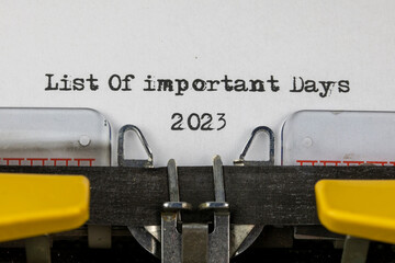 List Of important Days 2023 written on an old typewriter