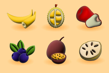 3D Fruit Icon Set Collection