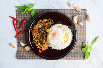 Thai street food spicy (kao pad kapao khaidao) 