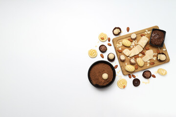 Concept of tasty sweet food, marzipan, space for text