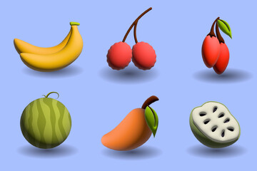 3D Fruit Icon Set Collection
