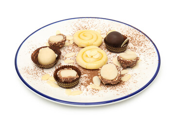 Concept of tasty sweet food, marzipan, isolated on white background