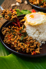 Thai street food spicy (kao pad kapao khaidao) 