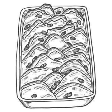 recommend clip art: bread and butter pudding british or england and dessert snack isolated doodle hand drawn sketch with outline style