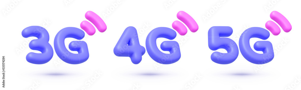 Poster realistic 3g, 4g, 5g 3d icons for mobile app design. internet network. cyberspace concept smartphone