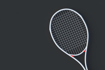 Tennis racquet. Sports equipments. International tournament. Game for laisure. Favorite hobby. Top view. Copy space. 3d render