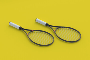 Two tennis racquets. Sports equipments. International tournament. Game for laisure. Favorite hobby. 3d render
