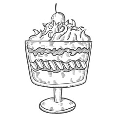 trifle british or england and dessert snack isolated doodle hand drawn sketch with outline style