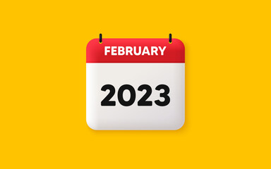 Calendar schedule 3d icon. February month icon. Event schedule Feb date. Meeting appointment planner. Agenda plan, Month schedule 3d calendar and Time planner. February day reminder. 2023 year. Vector