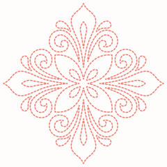 Oriental vector ornament with arabesques and floral elements. Traditional classic ornament with pink dotted square. Vintage pattern with arabesques