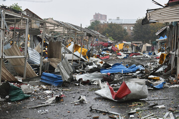 Consequences of a missile attack on the city market in the city of Dnipro.