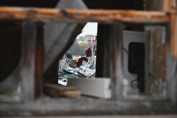 Destroyed city market by a rocket attack. Consequences of a missile attack on the city market in the city of Dnipro.