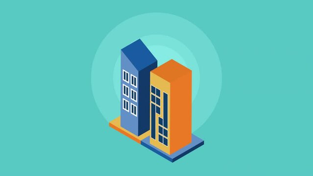 real estate isometric buildings animation