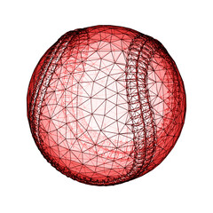 3D mesh of red baseball isolated on white background. 3D illustration.