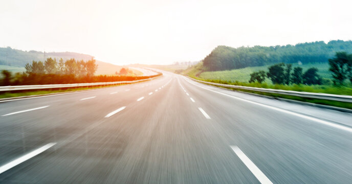 Motion blur of empty highway road