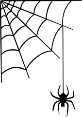 Vector illustration of spider web and hanging spider.