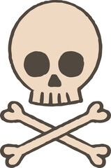 Vector illustration of skull and bones in colored hand-drawn style.