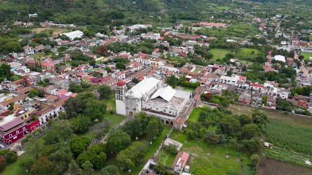 Aerial drone timelapse the Convent of Malinalco, Mexico