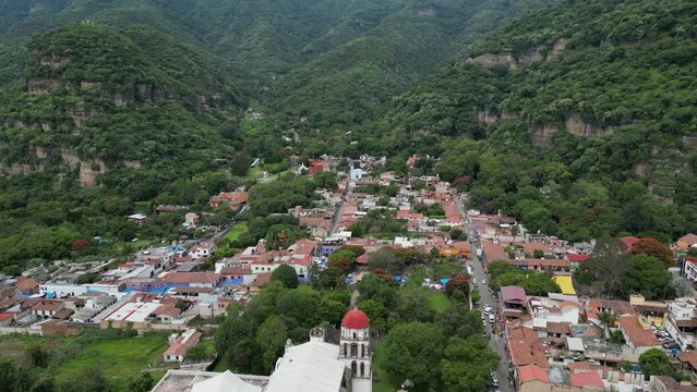 Aerial view of the hills of Malinalco and archaeological zone , State of Mexico, Mexico