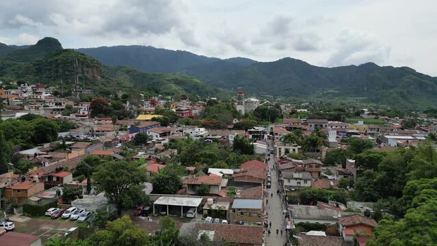 Aerial view of the hills of Malinalco and archaeological zone , State of Mexico, Mexico