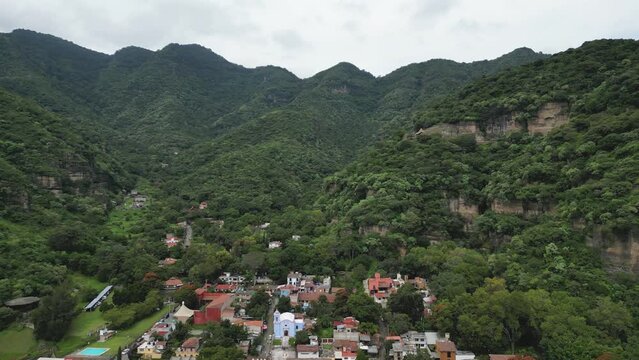 Aerial view of the hills of Malinalco and archaeological zone , State of Mexico, Mexico