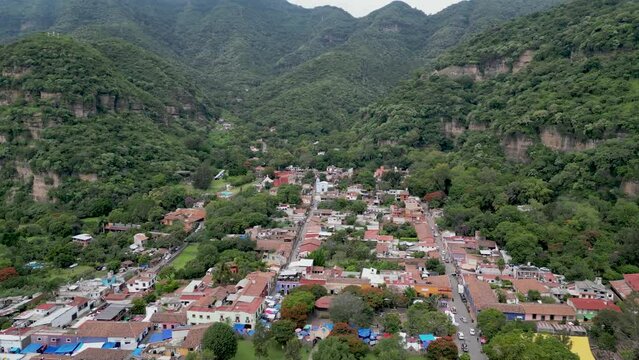 Aerial view of the hills of Malinalco and archaeological zone , State of Mexico, Mexico