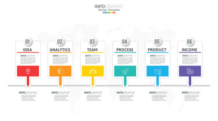 Timeline infographic vector with 6 steps can be used for workflow layout diagram annual report web design.