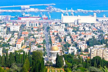 View Over The Bahai Gardens And Port In The Background In Haifa, Israel, Middle East