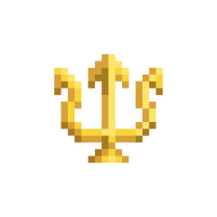 Obraz premium Trident, pixel art flat style icon. Web site design. 8-bit. Isolated abstract vector illustration. Design for stickers, and mobile app.