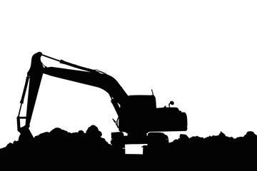 Excavators silhouette are digging the soil in the construction site  on the  white background