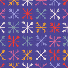 Fototapeta na wymiar Hand drawn various snowflakes, seamless pattern. Winter symbol. Perfect for Christmas cards, invitations, decorations, wrapping paper, textiles and more.