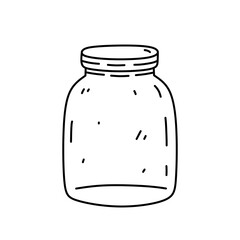 Glass jar isolated on white background. Vector hand-drawn illustration in doodle style. Perfect for decorations, logo, various designs.