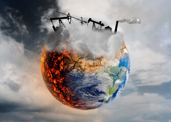 Conceptual photo depicting Earth destroyed by global warming and industrial pollution