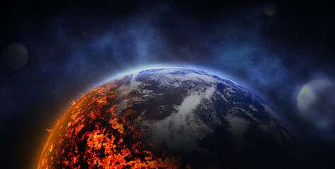 Conceptual photo depicting Earth destroyed by global warming. Banner design