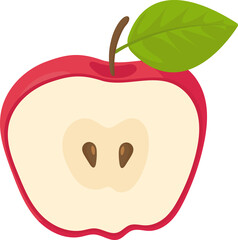 fruit half cutted red apple Cartoon illustration