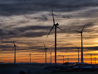 Wind turbines in the summer sunset