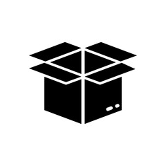 Opened Carton Package Silhouette Black Icon. Open Cardboard Box for Shipping Transportation Glyph Pictogram. Delivery Parcel Box Outline Icon on White Background. Isolated Vector Illustration