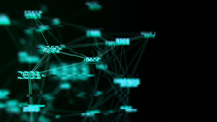 Network connection structure. Concept of hi tech and future. Communication and web concept. Big data visualization. Distortion of the digital stream. Damaged signal. 3d rendering.