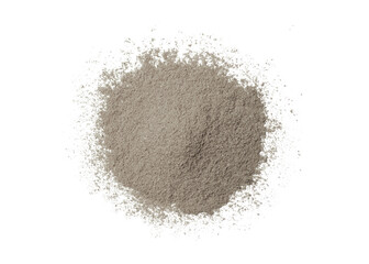 Pile of gray powder isolated on white background, top view, flat lay. - obrazy, fototapety, plakaty