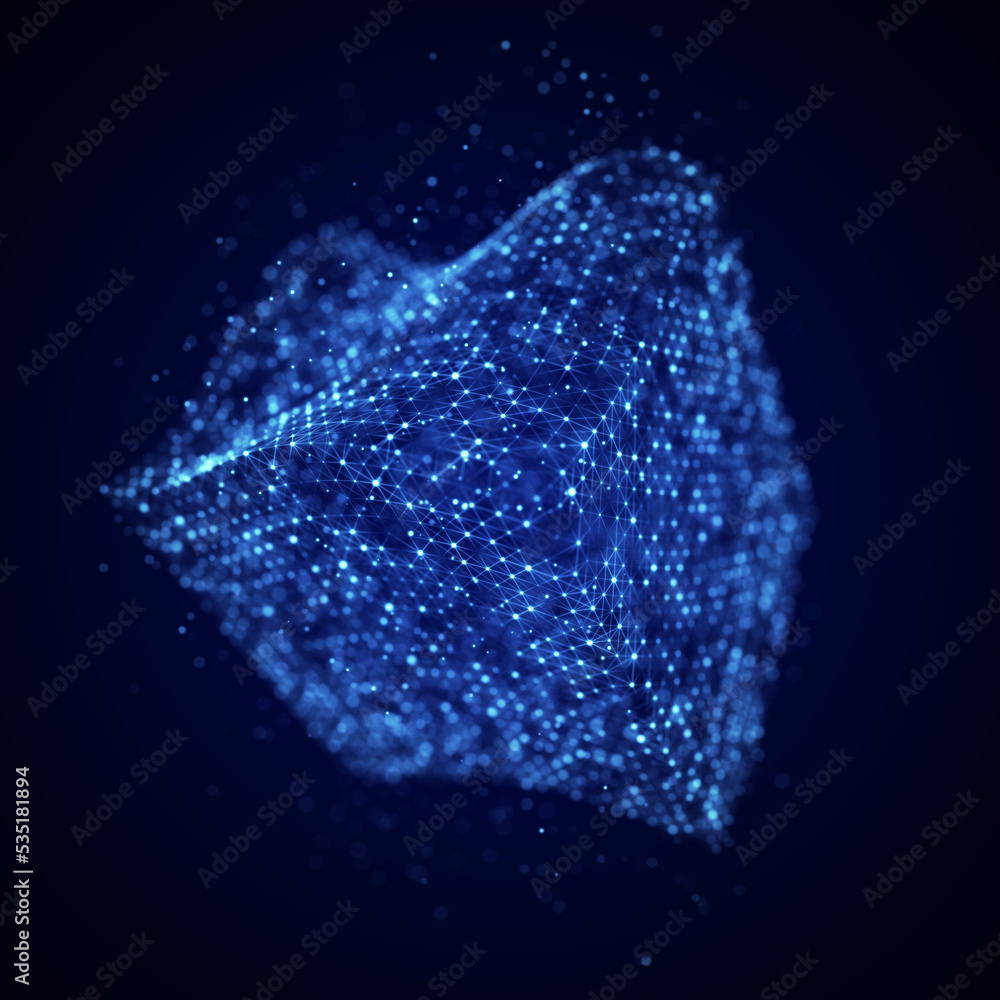 Poster Technology blockchain concept. Visualization of the dynamic flow of the cryptocurrency industry. Big data flow connections. Network connection structure. 3D Rendering.