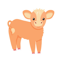 Cute calf isolated on white. Vector flat cartoon illustration. Little cow