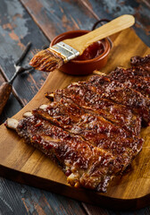 Grilled spare ribs. Barbecued and marinated sticky spare ribs