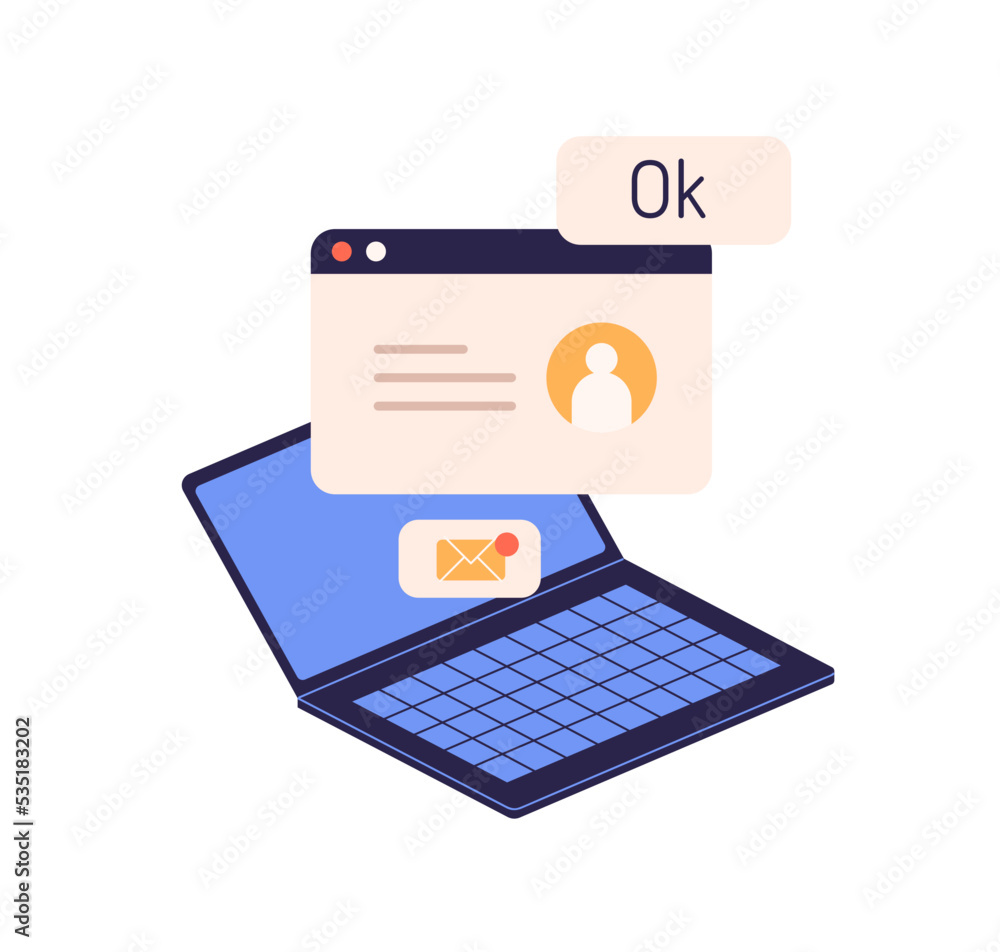 Poster online communication concept. laptop with new inbox message, confirmation letter, e-mail. remote vir
