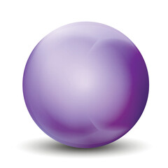 Glass purple ball or precious pearl. Glossy realistic ball, 3D abstract vector illustration highlighted on a white background. Big metal bubble with shadow