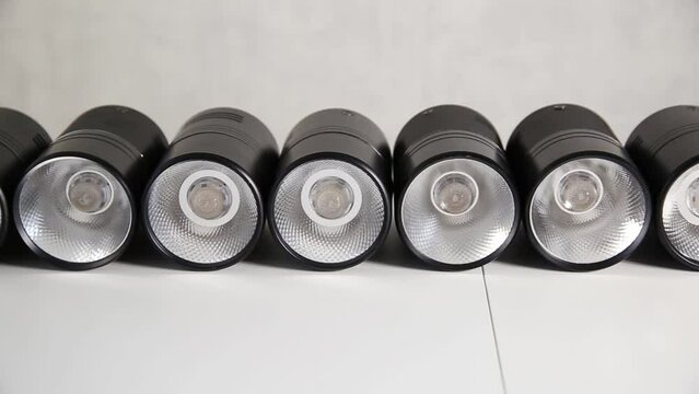 Modern LED ceiling lights on a white background, isolate. Close-up, tubule