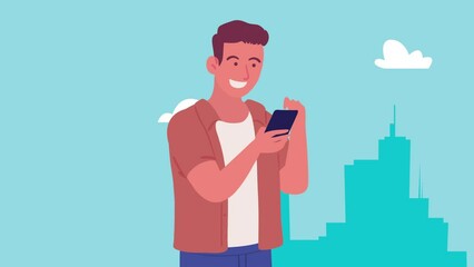man using smartphone character animation - Powered by Adobe