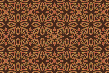 Brown background, vintage luxury cover design. Geometric ethnic pattern with gold outline, boho style. Tribal handmade ornamental themes of East, Asia, India, Mexico, Aztecs, Peru.