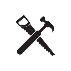 Hand saw and hammer  icon. Tool, instrument, carpenter. Construction concept. Can be used for topics like carpentry, woodwork, craft