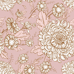 Fototapeta na wymiar Pink chrysanthemums seamless pattern